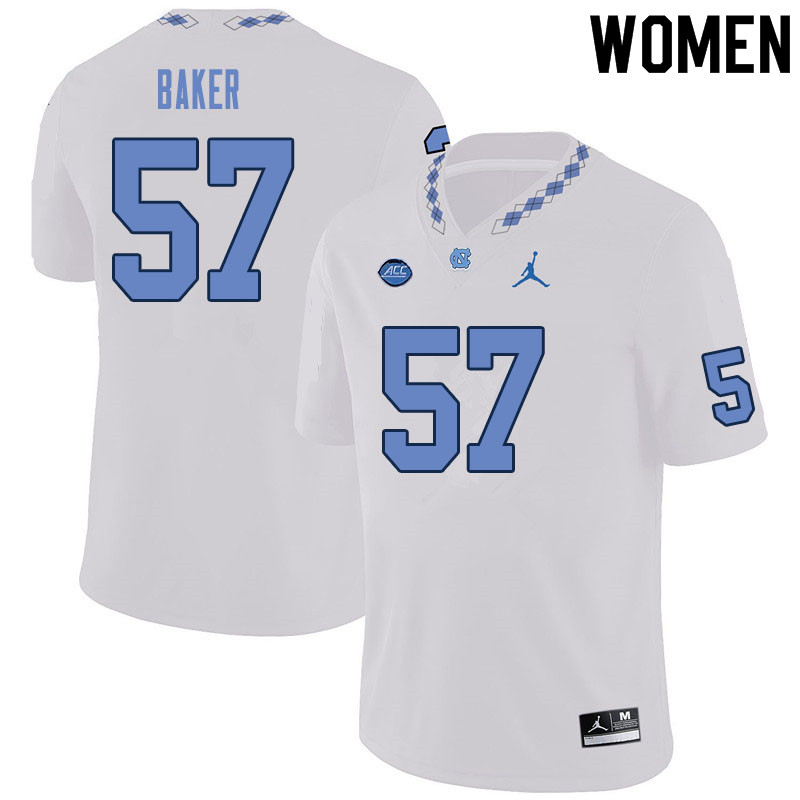 Women #57 Cayden Baker North Carolina Tar Heels College Football Jerseys Sale-White